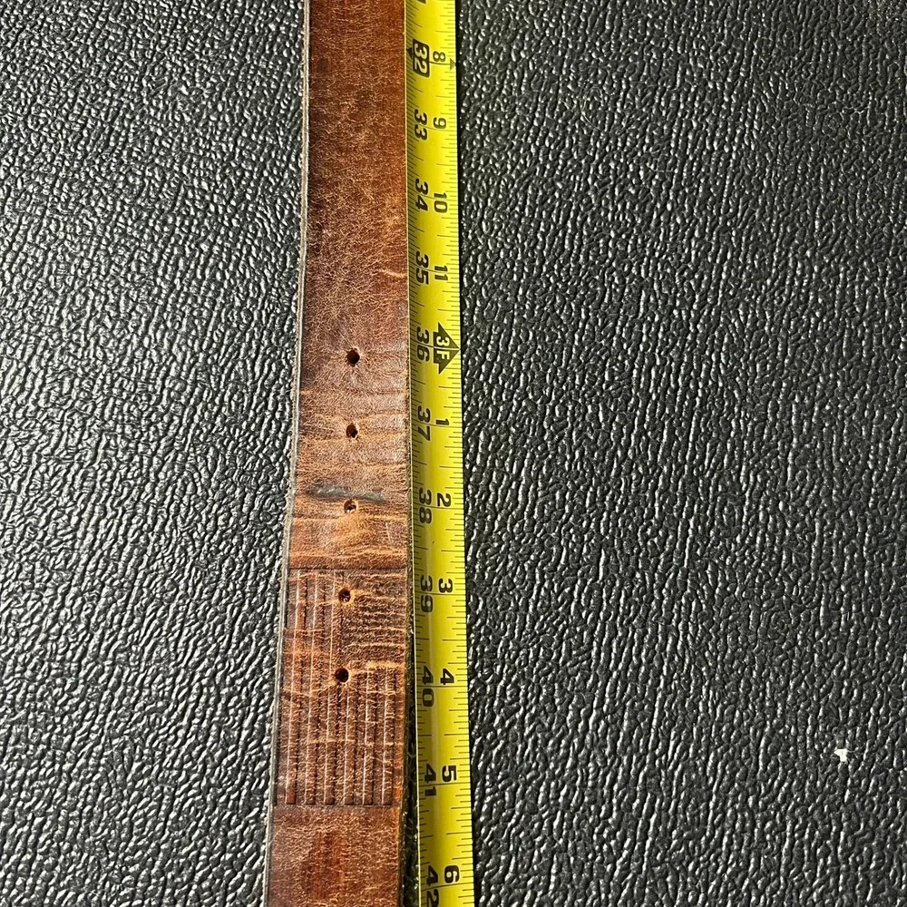 Brown Distressed Genuine Leather Belt American Flag Embossed Made‎ in USA 38